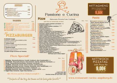 Passione-e-Cucina-Speisekarte-Restaurant-Vorschaubild Passione e Cucina, Unterer Auweg 12, 86169 Augsburg, Tel 0821-99880536