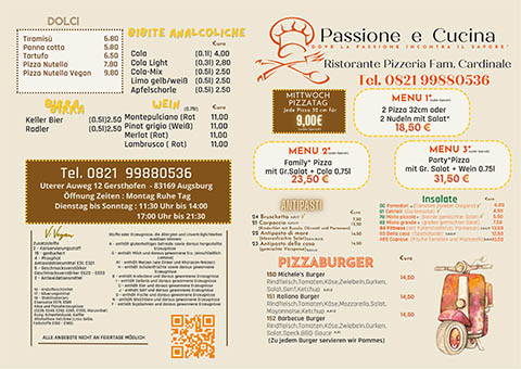 Passione e Cucina, Unterer Auweg 12, 86169 Augsburg, Tel: 0821-99880536 Passione e Cucina, Unterer Auweg 12, 86169 Augsburg, Tel: 0821-99880536